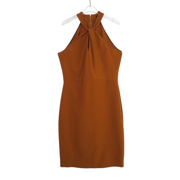 Zara Woman Orange Brown Halter Keyhole Sheath Dress Midi Sleeveless Dress Large - Picture 2 of 8